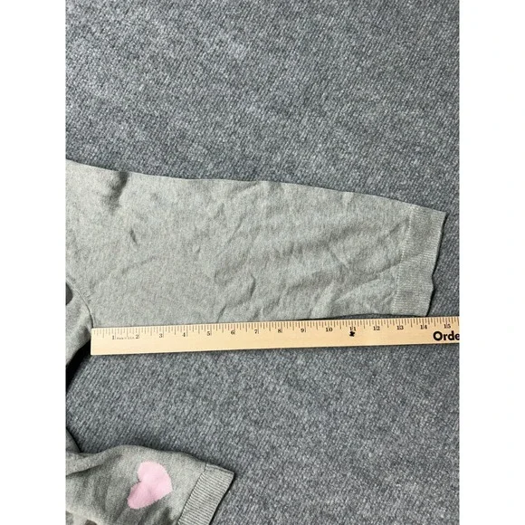 Kim Rogers Intarsia Sweater Womens Size L Gray Pink Hearts Cotton Round Neck New - Picture 9 of 9